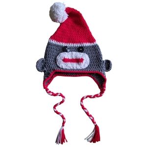 Handmade Crocheted 'Sock Monkey' Beanie with Ear Flaps